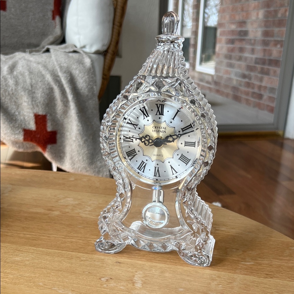 Godinger Clear Crystal Mantel Clock with White Dial and Black Numerals